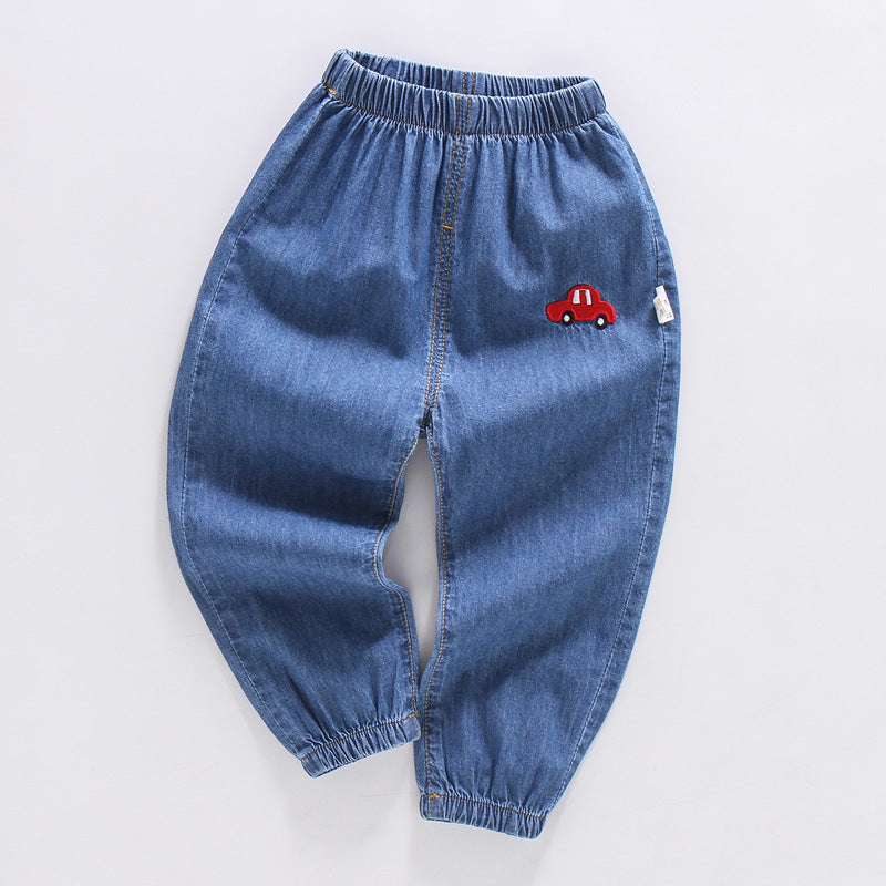 [119232-BLUE CAR] - Celana Panjang Jeans Anak Casual Import - Motif Bordir Tiny Car (digabung ke 119235-Denim Rips)