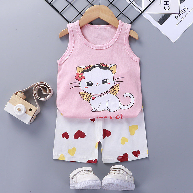 [351214] - Setelan Homewear Kutung Anak Import - Motif Funny Cat