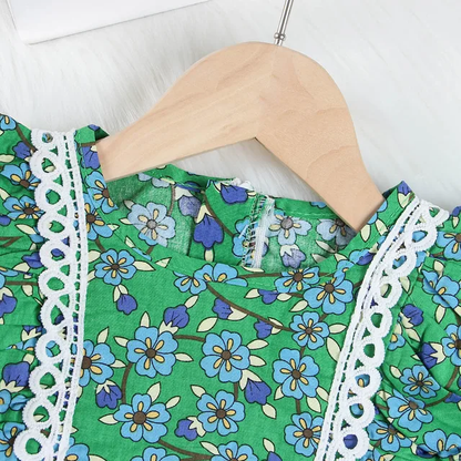 [507744] - Baju Dress Bunga Fashion Import Anak Perempuan - Motif Paste Flowers