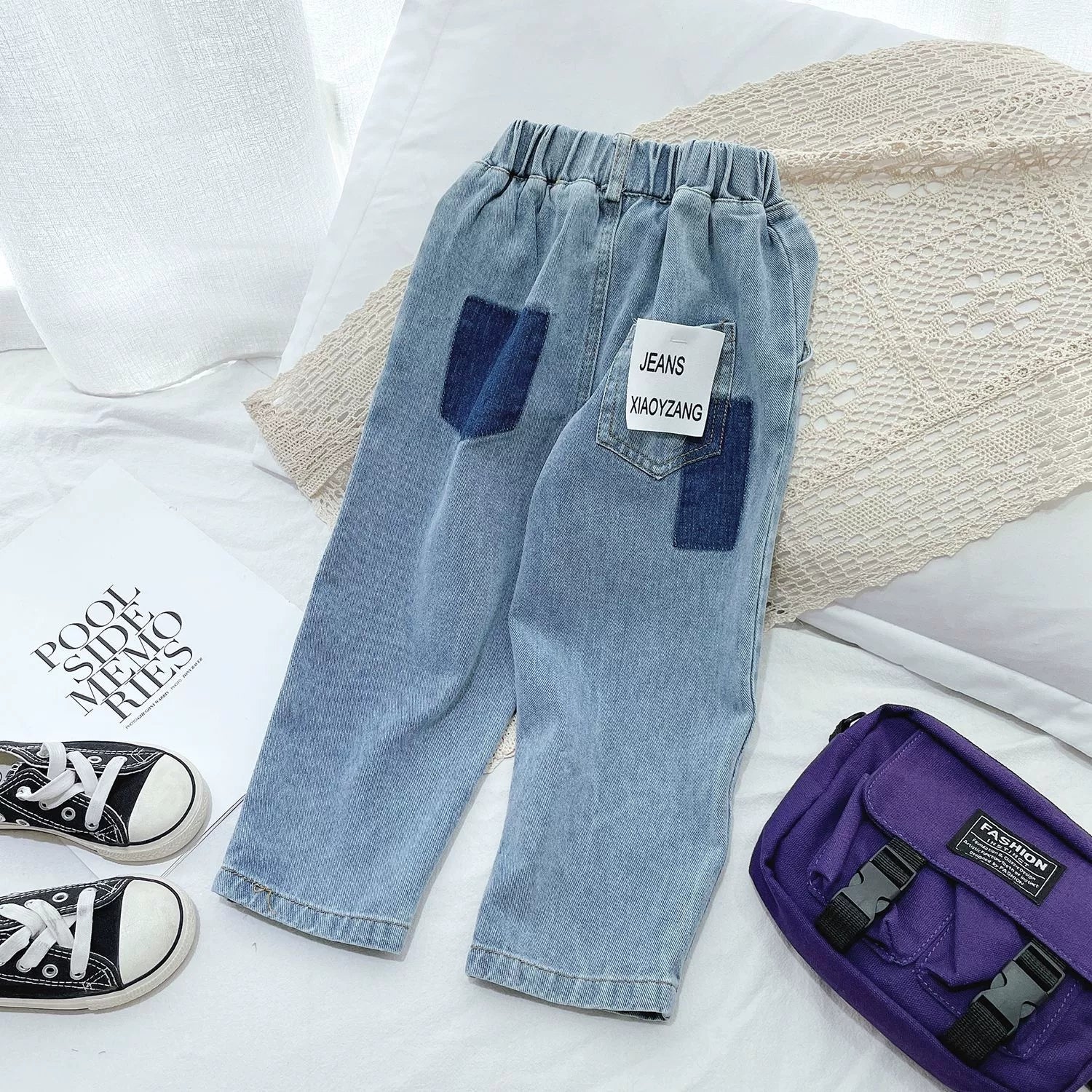 [507816] - Bawahan Celana Panjang Jeans Kulot Fashion Import Anak Perempuan - Motif Patch Paste