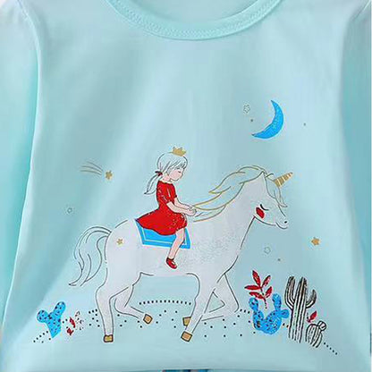 [225836] - Baju Setelan Tidur Piyama Fashion Import Anak Cewek - Motif Princess Horse