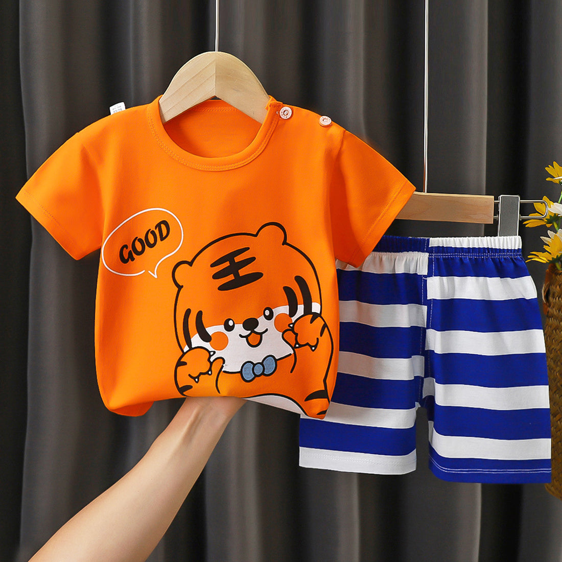 [351287] - Setelan Kaos Lengan Pendek Import Anak Laki-Laki - Motif Baby Tiger