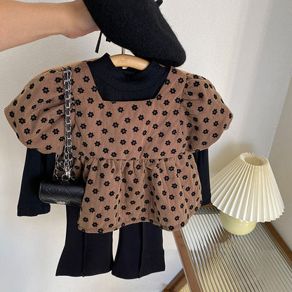 [363646] - Baju Setelan Blouse Celana Cutbray Fashion Import Anak Perempuan - Motif Shadow Flower