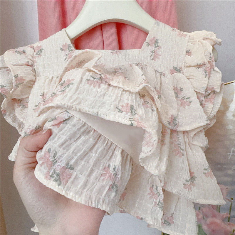 [363679] - Baju Setelan Blouse Kutung Celana Panjang Fashion Anak Perempuan - Motif Bud Flower