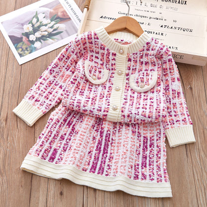 [363715] - Baju Setelan Atasan Kancing Bawahan Rok Fashion Import Anak Cewek - Motif Color Pocket