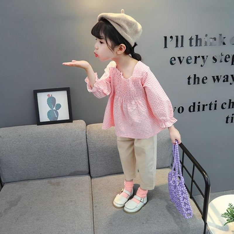 [368245] - Baju Setelan Trendi Anak Import - Motif Gingham Style