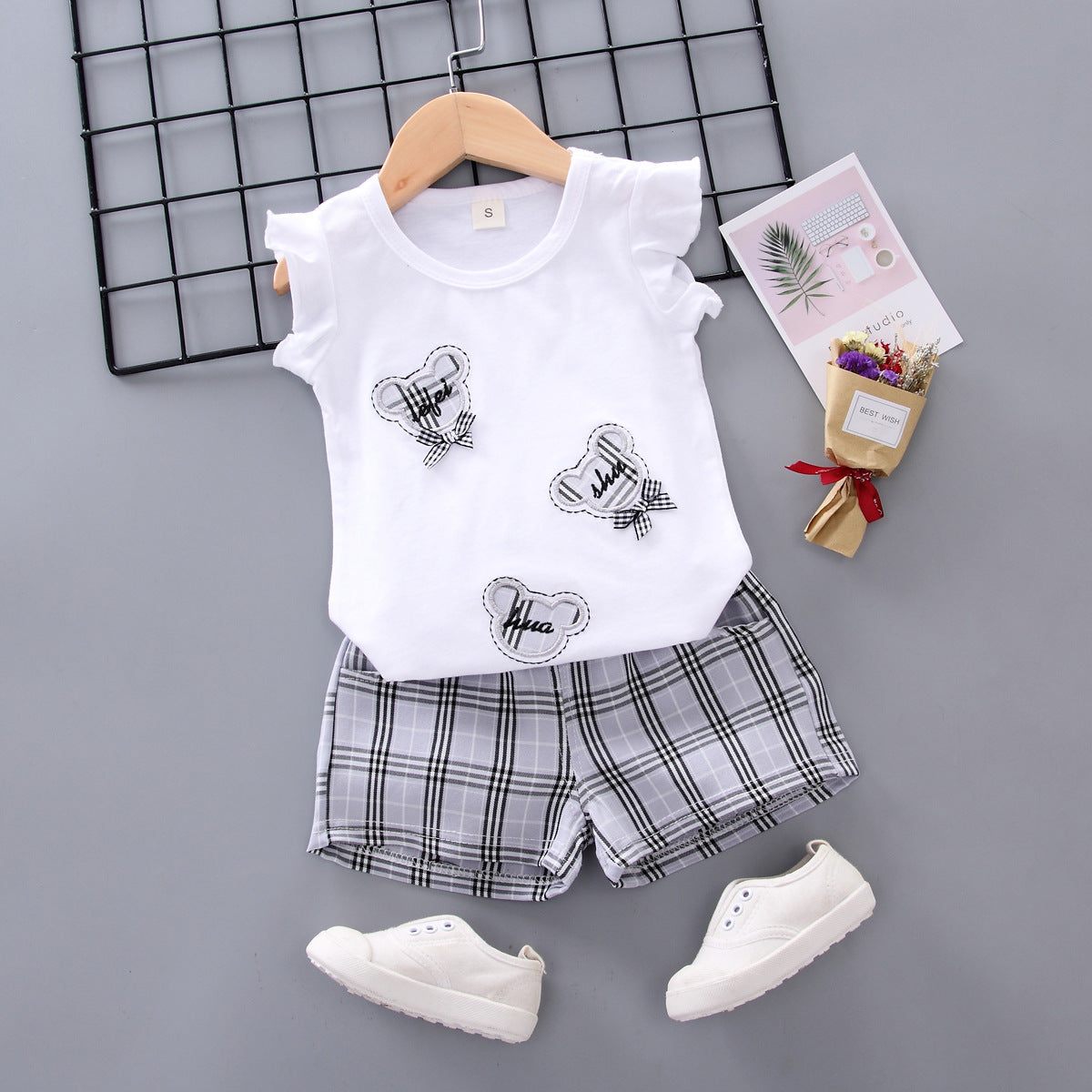 [368246] - Baju Setelan Kutung Trendi Anak Import - Motif Tape Tartan Plaid