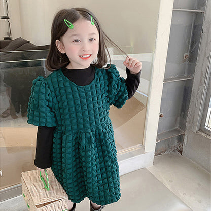 [507749] - Baju Dress Atasan 2 in 1 Fashion Anak Perempuan Import - Motif Calm Plain