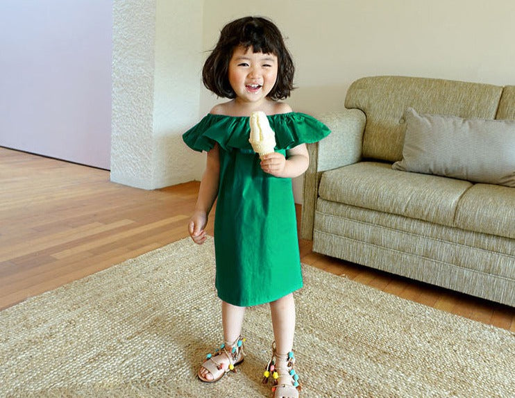 [507795] - Baju Dress Kutung Polos Fashion Import Anak Perempuan - Motif Basic Plain