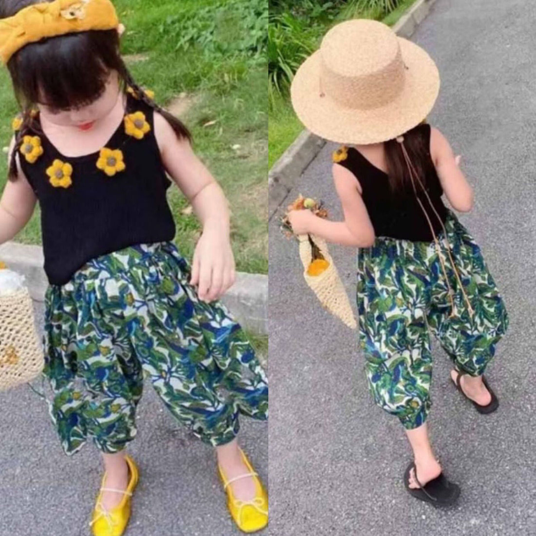 [507960] - Setelan Baju Kutung Bawahan Panjang Anak Perempuan Import Fashion - Motif Neck Flower