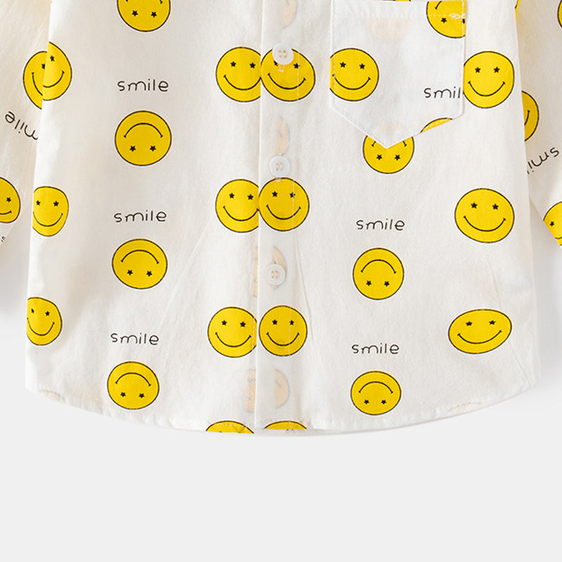 [5131047] - Baju Atasan Kemeja Lengan Panjang Fashion Import Anak Laki-Laki -  Motif Smile Emote