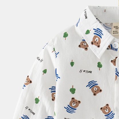 [5131049] - Baju Atasan Kemeja Lengan Panjang Fashion Import Anak Laki-Laki - Motif Tree Bear