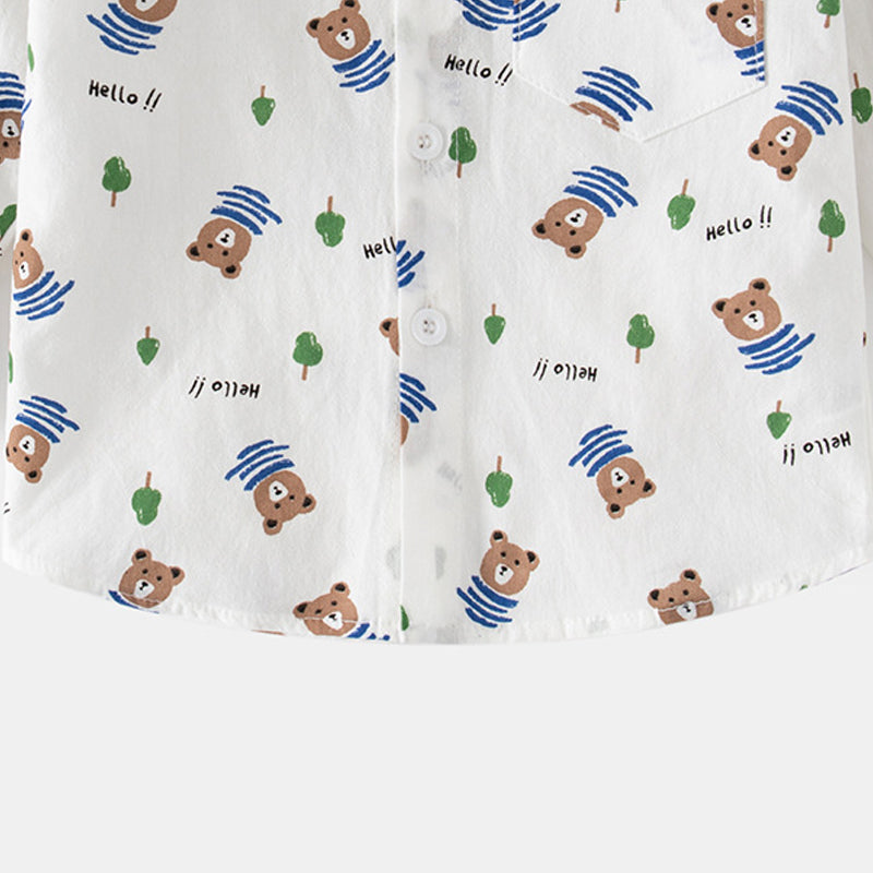 [5131049] - Baju Atasan Kemeja Lengan Panjang Fashion Import Anak Laki-Laki - Motif Tree Bear