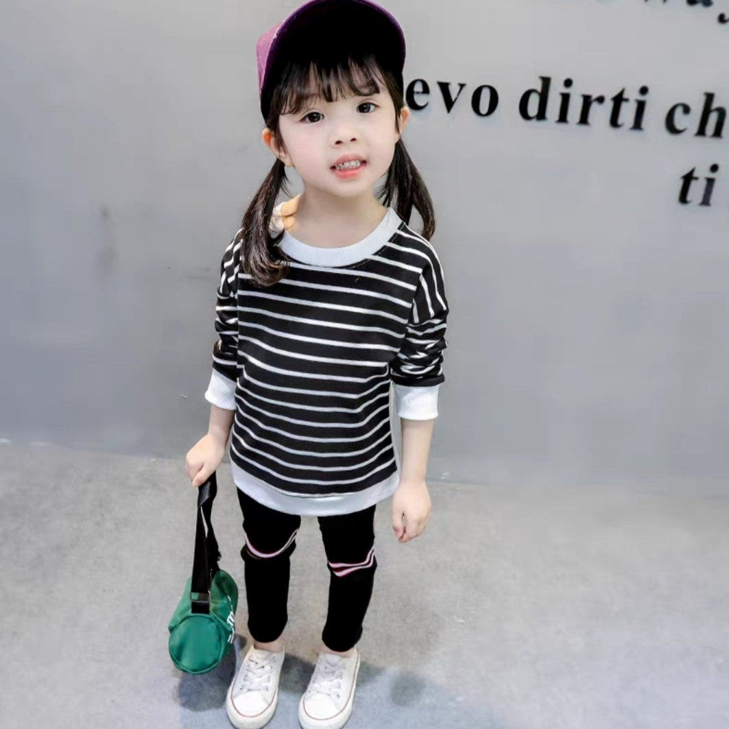 [102488] - Baju Setelan Sweater Celana Panjang Fashion Import Anak Perempuan - Motif Striped