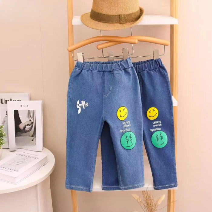[119368-V1] - Bawahan Celana Panjang Jeans Fashion Import Anak Laki-Laki - Motif Money Smile