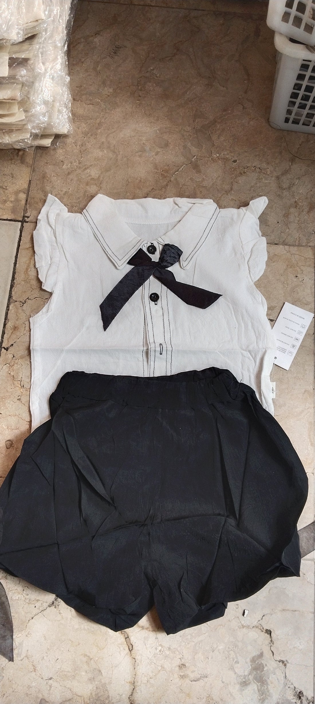[340415-V1] - Baju Setelan Blouse Kutung Fashion Import Anak Perempuan - Motif Plain Ribbon