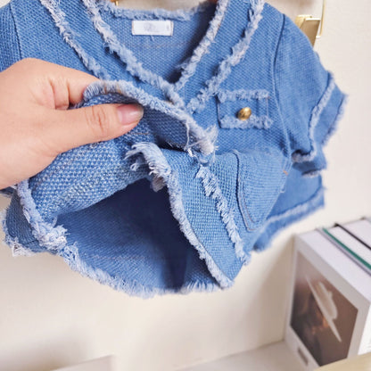 [363625] - Setelan Cardigan Celana Pendek Jeans Import Anak Perempuan - Motif Messy Fur