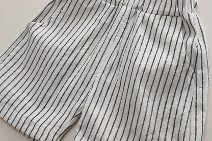 [345480] - Baju Setelan Kerah Sleting Celana Pendek Fashion Import Anak Cowok - Motif Blending Lines