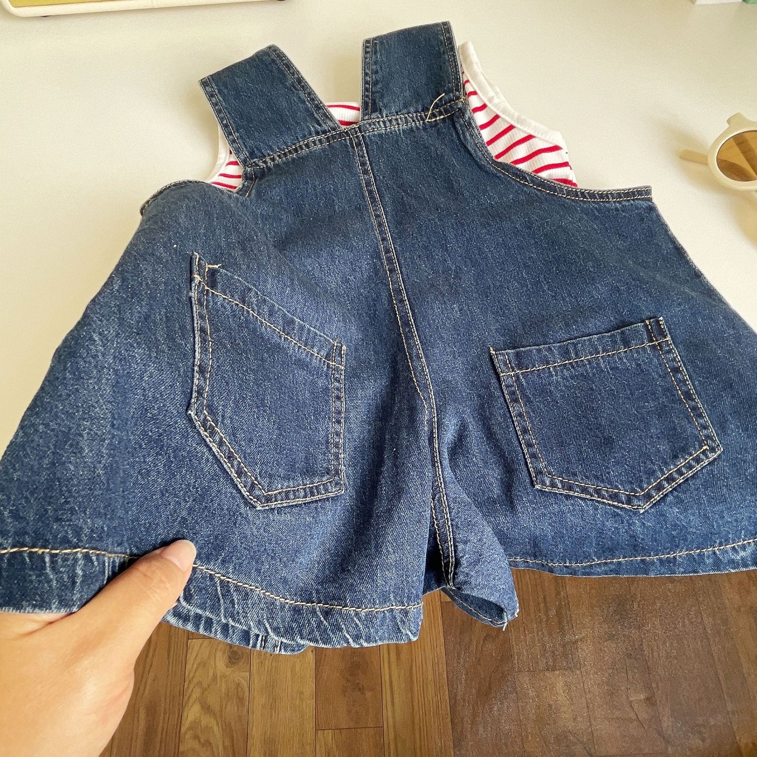 [363613] - Setelan Singlet Overall Jeans Import Anak Perempuan - Motif Good Stripe