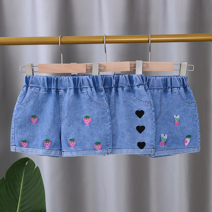 [102385] - Bawahan Celana Pendek Jeans Import Anak Perempuan - Motif Fruit Flowers