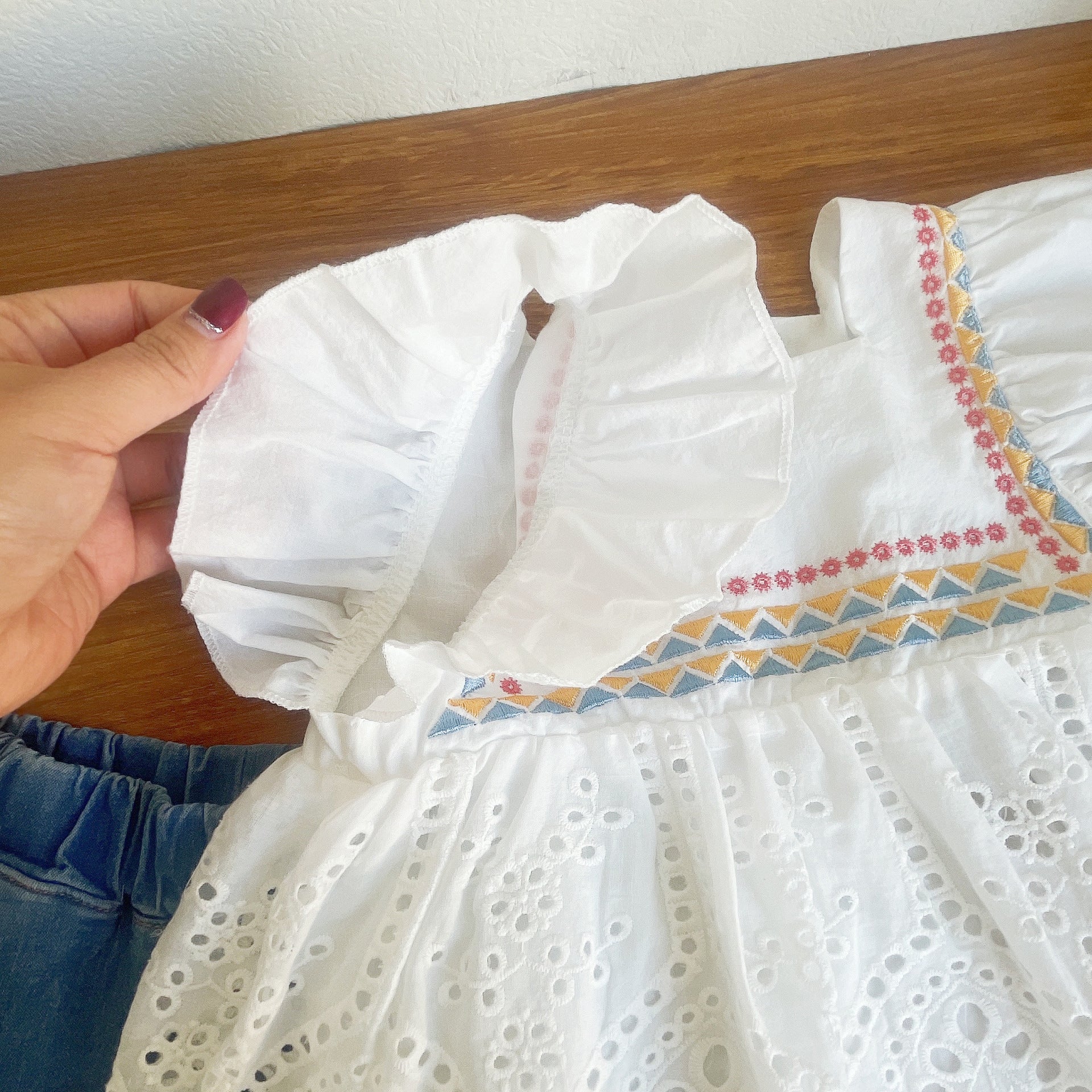 [363643] - Baju Setelan Blouse Celana Pendek Jeans Fashion Import Anak Perempuan - Motif Knot Flower
