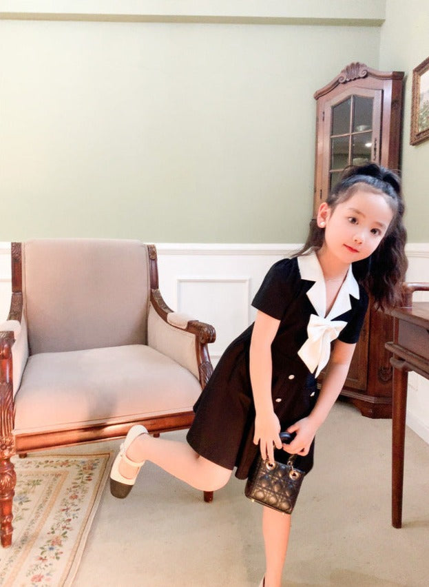 [507996] - Baju Dress Lengan Pendek Fashion Import Anak Perempuan - Motif Collar Ribbon