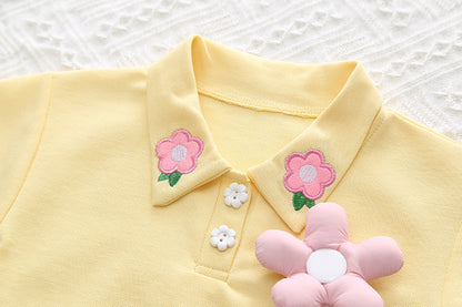 [345445] - Setelan Baju Kerah Lengan Pendek Celana Pendek Anak Perempuan Fashion - Motif Flower Tie
