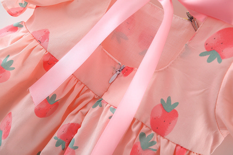 [340367] - Baju Mini Dress Lengan Balon Fashion Import Anak Perempuan - Motif Strawberry Pattern