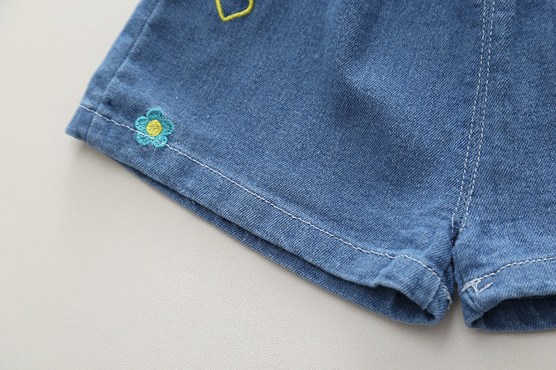 [340371] - Baju Setelan Blouse Bordir Celana Jeans Fashion Import Anak Perempuan - Motif Love Flower