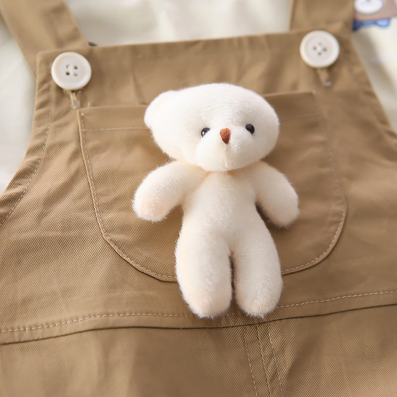[345451] - Baju Setelan Kaos Bawahan Overall Anak Cewek Fashion Import - Motif Tiny Bear