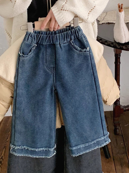 [507998] - Celana Panjang Jeans Rawis Kulot Fashion Import Anak Perempuan - Motif Tassel Pocket