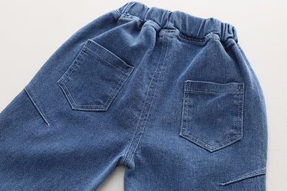 [345485] - Baju Setelan Kemeja Kotak Kotak Celana Jeans Import Anak Cowok - Motif Gradation Box