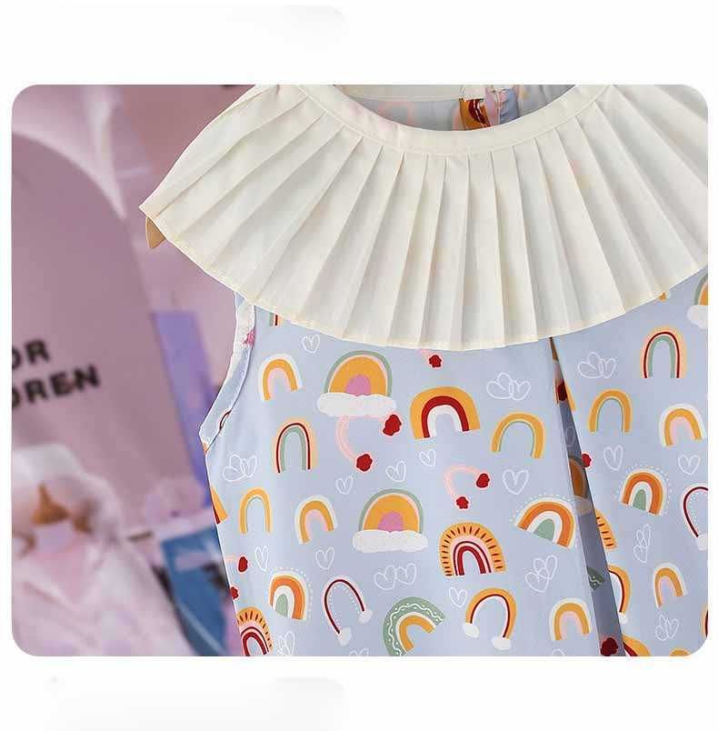 [507983] - Baju Dress Kerah Renda Fashion Import Anak Perempuan - Motif Rainbow Clouds