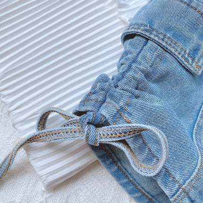 [508221] - Celana Pendek Highwaist Jeans Hotpants Import Anak Perempuan - Motif Side Strap