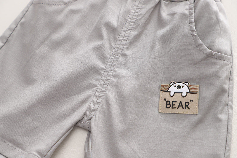 [345414] - Baju Setelan Kemeja Lengan Pendek Celana Pendek Anak Cowok Fashion - Motif Bear Face