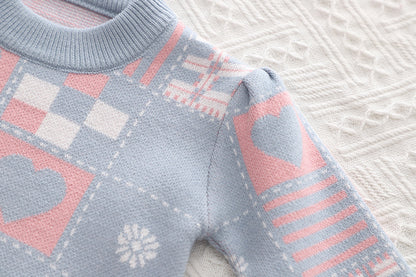 [363692] - Baju Setelan Sweater Rajut Bawahan Rok Fashion Import Anak Perempuan - Motif Love Object