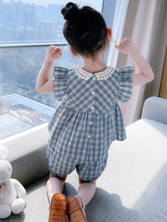 [363640] - Baju Setelan Blouse Kutung Celana Pendek Fashion Anak Perempuan - Motif Tilt Square