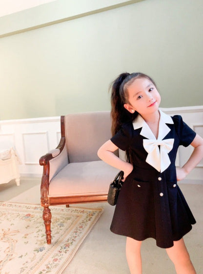 [507996] - Baju Dress Lengan Pendek Fashion Import Anak Perempuan - Motif Collar Ribbon