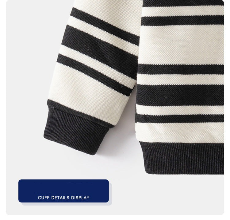 [5131081] - Baju Sweater Polo Lengan Panjang Fashion Import Anak Cowok - Motif Transverse Stripes