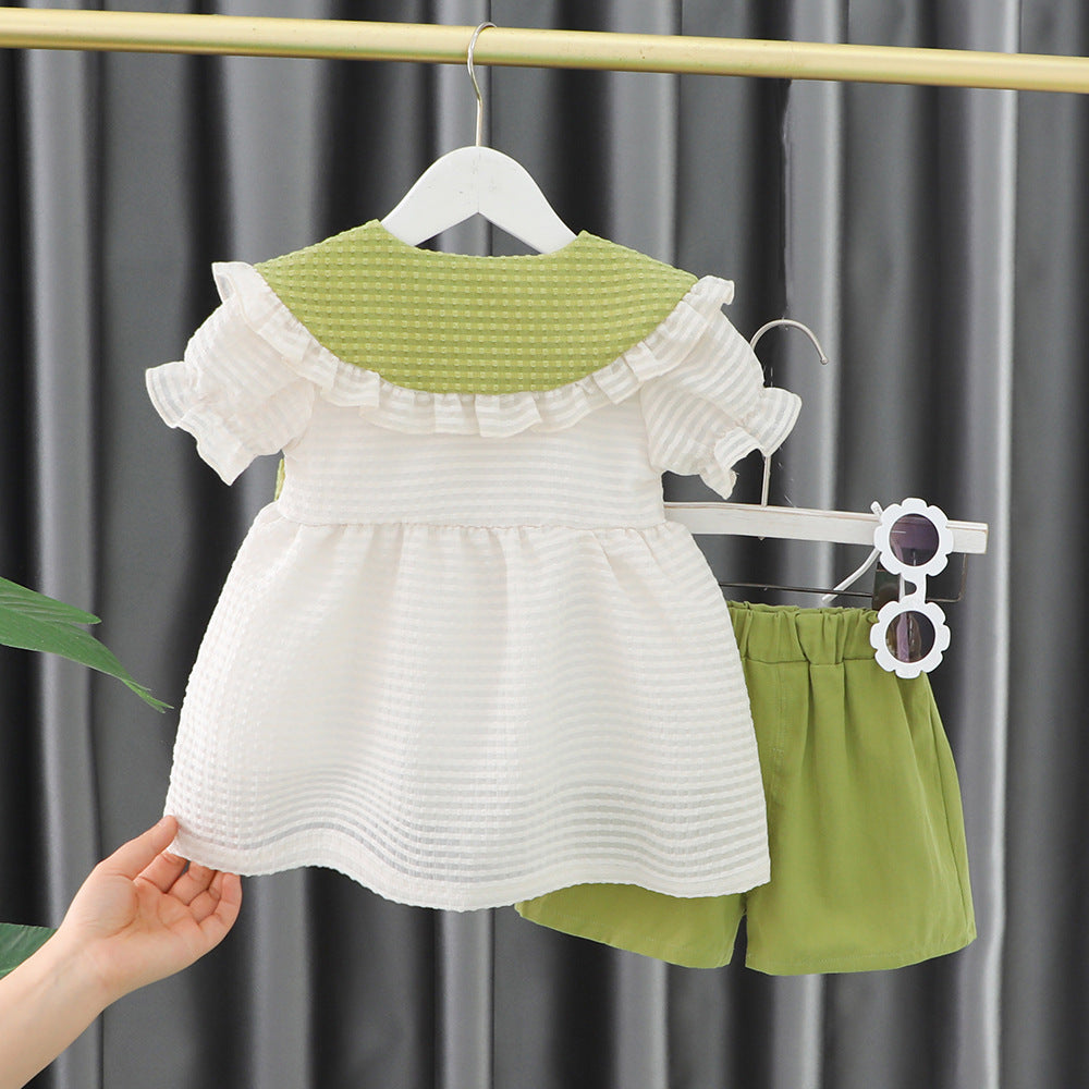 [340366] - Baju Setelan Blouse Celana Chino Fashion Import Anak Perempuan - Motif Flattened Ribbon