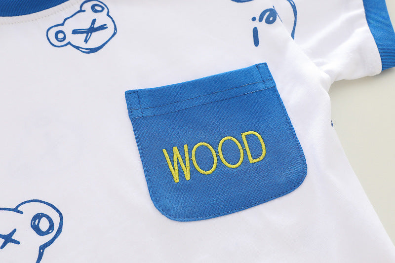 [345427] - Baju Setelan Kaos Lengan Pendek Celana Pendek Anak Cowok Fashion Import - Motif Wood Bear