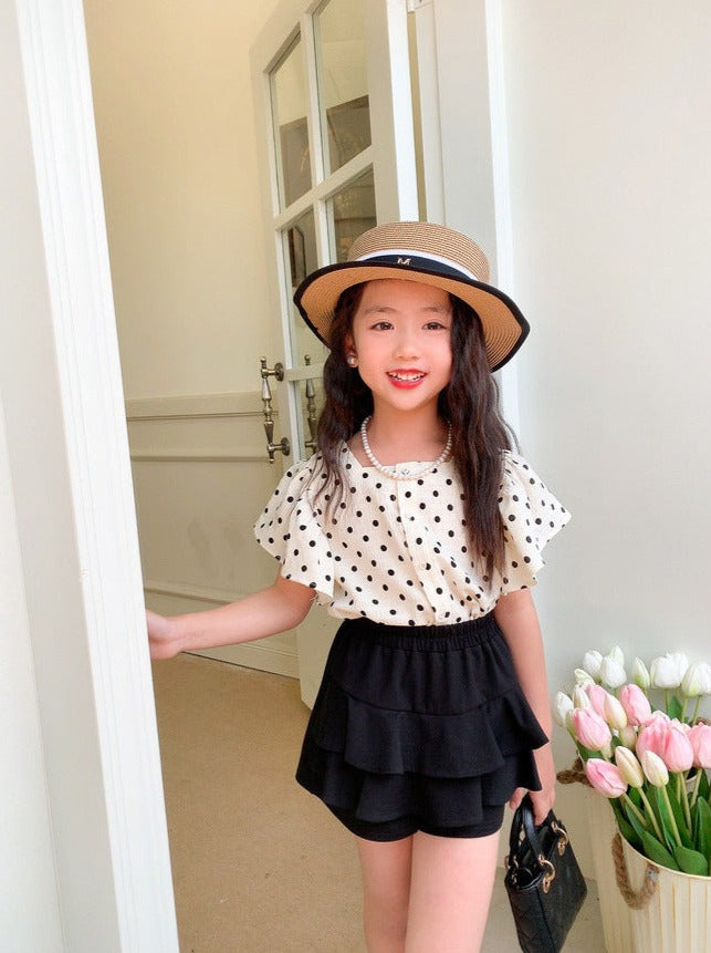 [5071009] - Baju Setelan Blouse Celana Pendek Fashion Import Anak Perempuan - Motif Little Polkadots