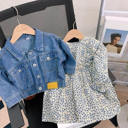 [363671] - Baju Setelan Jaket Jeans Inner Dress Fashion Import Anak Perempuan - Motif Little Flower