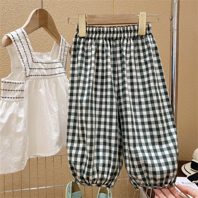 [363668] - Baju Setelan Blouse Crop Celana Jogger Fashion Import Anak Perempuan - Motif Square Line
