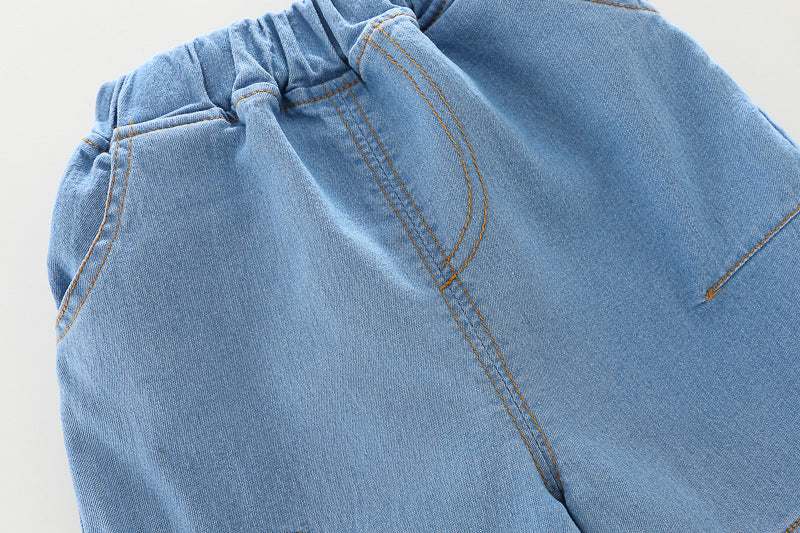 [345426] - Setelan Baju Kemeja Lengan Pendek Celana Pendek Jeans Anak Cowok - Motif Little Truck