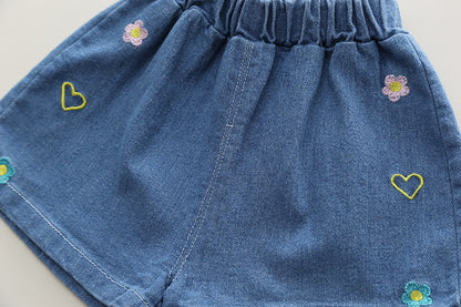[340371] - Baju Setelan Blouse Bordir Celana Jeans Fashion Import Anak Perempuan - Motif Love Flower