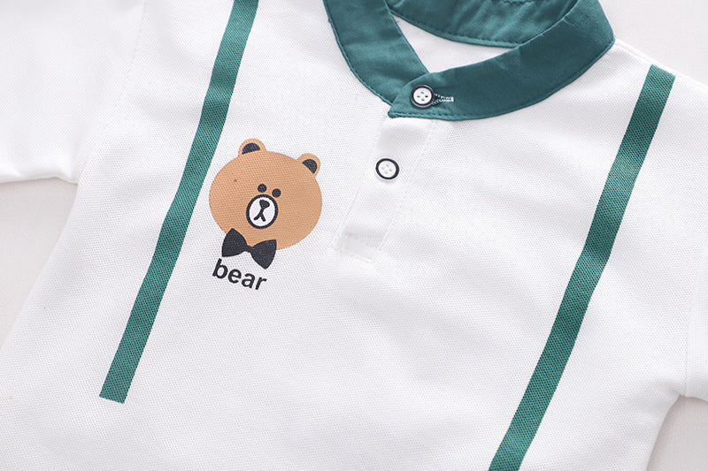 [345411] - Baju Setelan Kaos Lengan Pendek Celana Pendek Import Anak Cowok Fashion - Motif Tie Bear