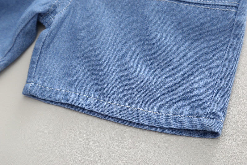 [345421] - Setelan Baju Polo Lengan Pendek Celana Pendek Jeans Anak Cowok Fashion - Motif Lion Face