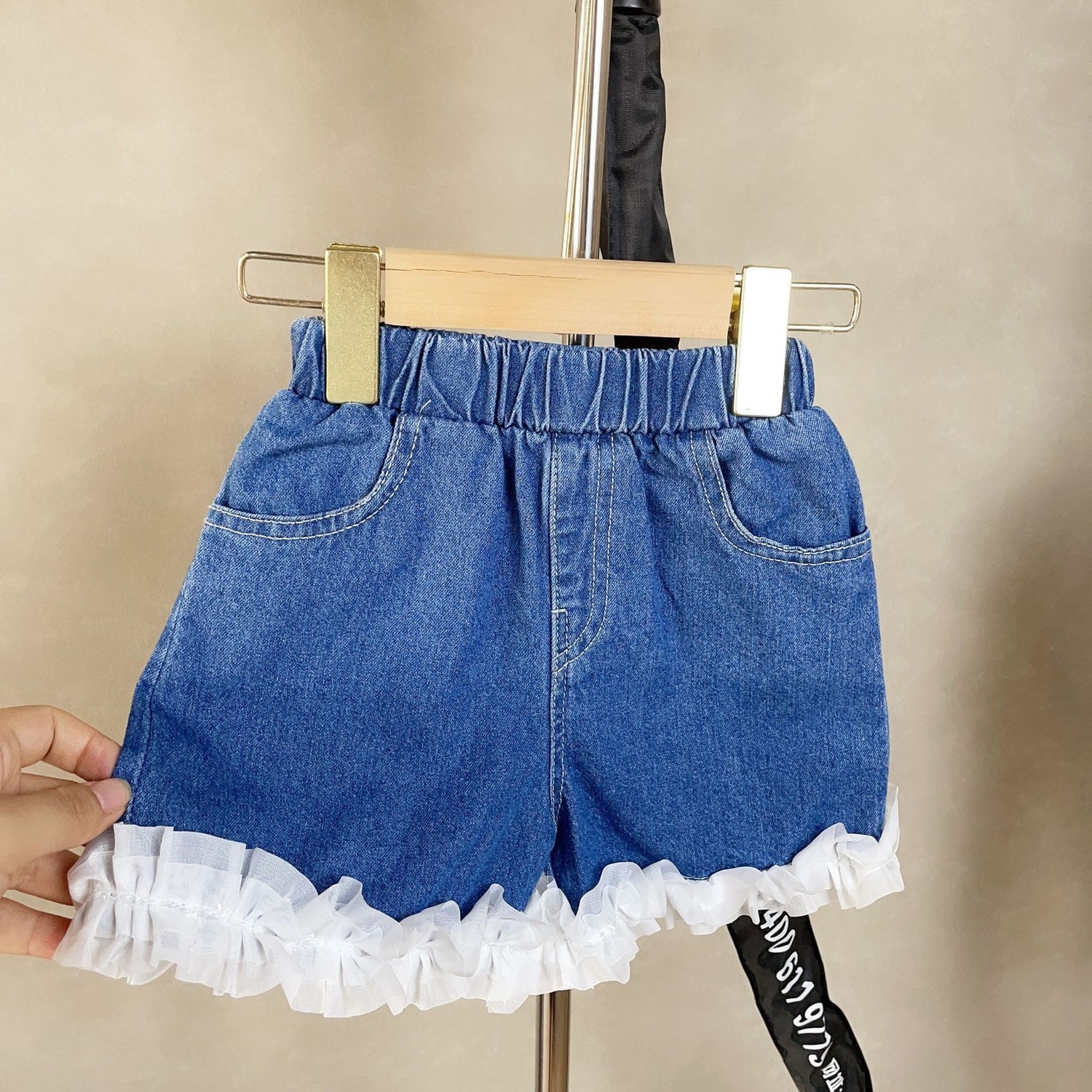 [363647] - Baju Setelan Blouse Kutung Celana Pendek Jeans Fashion Anak Perempuan - Motif Thin Lace