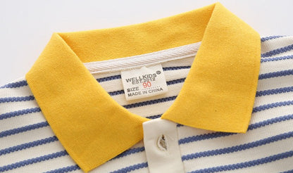 [5131010] - Baju Atasan Sweater Polo Kerah Fashion Import Anak Laki-Laki - Motif Color Stripes